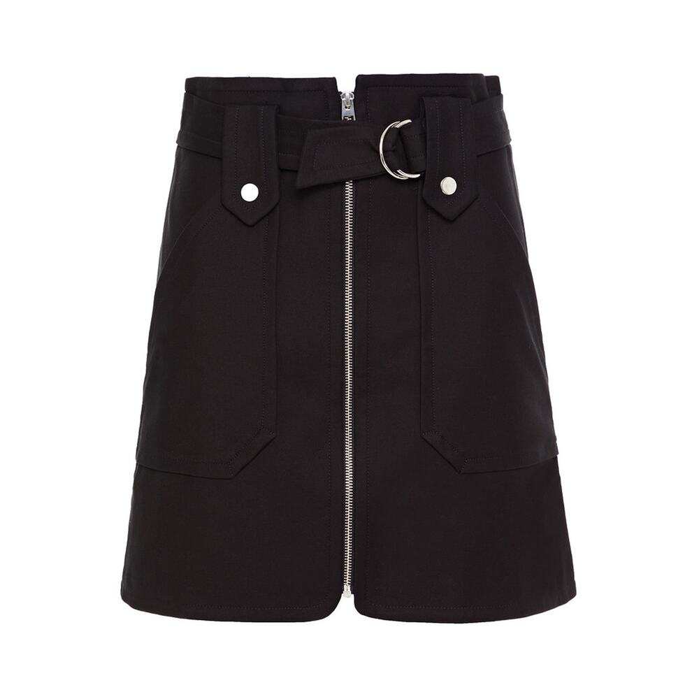 Ba&Sh 'Walter' Black Belted Zip-Detailed Stretch-Cotton Twill Mini Skirt Size XS